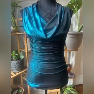 Express Metallic Teal Cowl Neck Sleeveless shirt